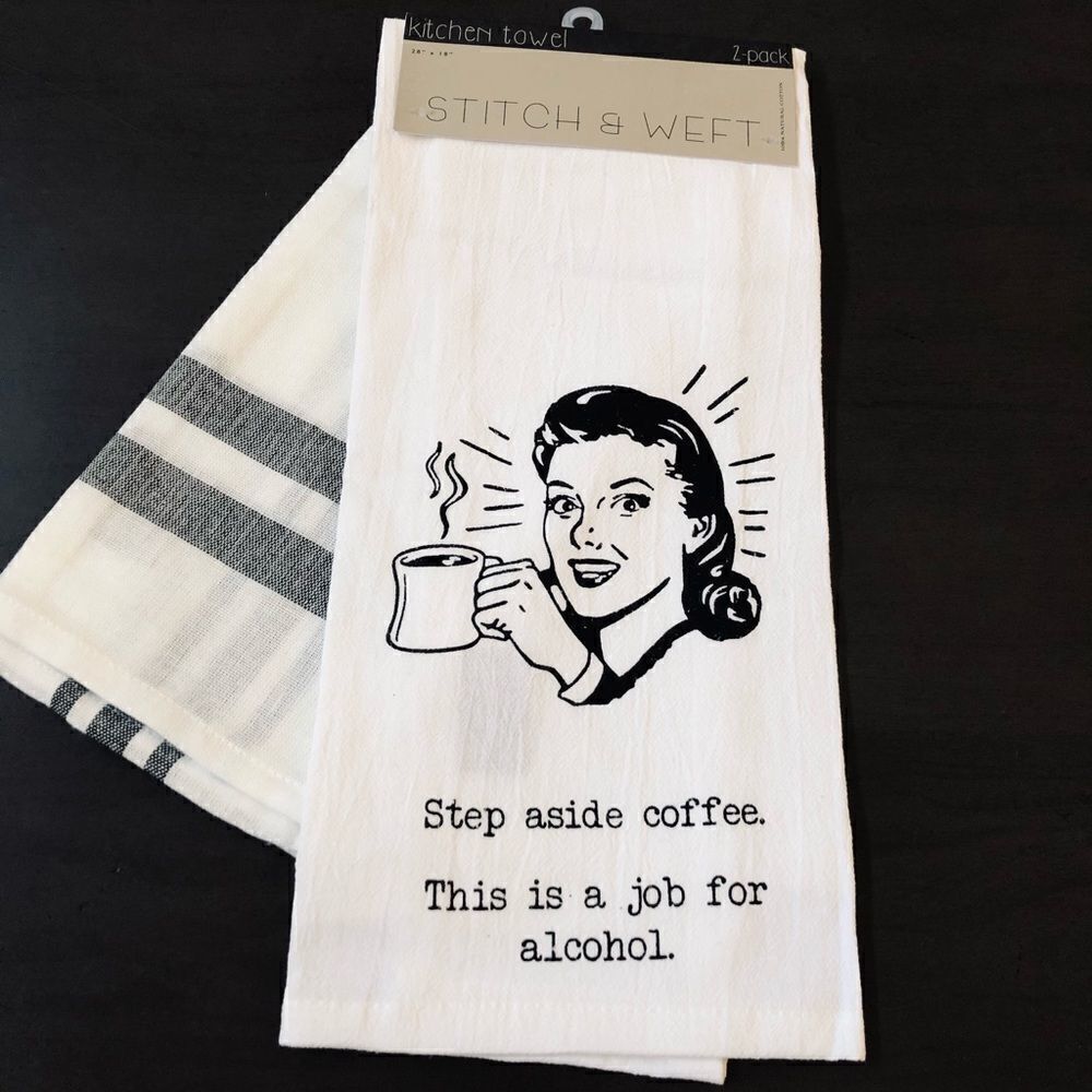 Funny Retro Coffee Alcohol Meme Dish Towels